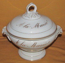 Zuppiera Antica E Suono Coperchio Alla Sposa Porcellana Lunéville Bianco E Oro