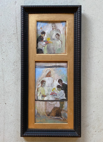 Antico dipinto olio scena - antico,