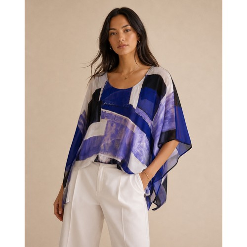 Poncho top chiffon blu - poncho,