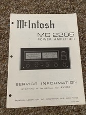 Amplificatore vintage Mcintosh MC 2205 manuale di servizio informazioni originale