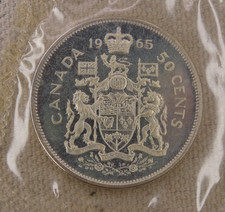 1965 Canada Proof Like argento mezzo dollaro .800 fine canadese 50C Elisabetta II