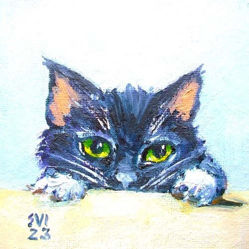 Gatto nero con - , verdi