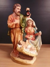 PRESEPE GRUPPO NATIVITÀ SACRA FAMIGLIA CM 31 IN RESINA DECORATA A MANO 