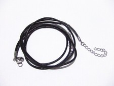 2pz collana girocollo 2mm in pelle vera e acciaio inox 45cm+5cm colore nera