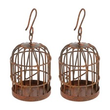 2pcs Miniature Bird Cage Decoration Gardening Birdcage Pendant (marron)