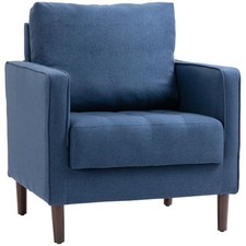 HOMCOM Poltrona Moderna in Tessuto Effetto Lino e Struttura in Legno Blu