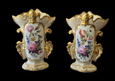 Coppia Di Vasi In Porcellana Francese Epoca Luigi Filippo - Vecchia Parigi 