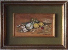 BELLA NATURA MORTA OLIO TAVOLA LIMONI AGLIO FINOCCHI RAVANELLI MARIO PIVETTA 73