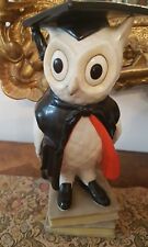 SPETTACOLARE GRANDE GUFO IN MAIOLICA ceramica Laurea Dottore libri cm 25 civetta