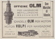 PUBBLICITA' 1920 CANDELE OLM MOTORI VOLPI NAVIGAZIONE BARCA MOTOSCAFO MILANO 
