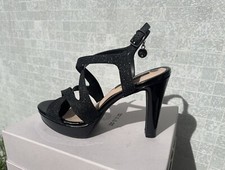 SANDALI DONNA CON TACCO ALTO E PLATUO NERO CON CINTURINO ALLA CAVIGLIA