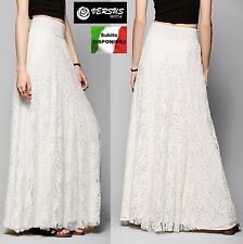 Gonna Lunga Estiva Pizzo Donna Bianca o Crema - Woman Maxi Lace Skirt 130034