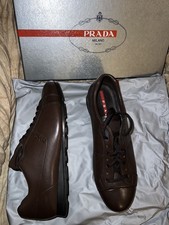 Scarpe Prada Uomo Marrone Sneakers Taglia 6 UK Nuove 