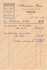 1912 TREVISO Articoli Selleria pellami cuoiami Beniamino PESARO ricevuta d'epoca