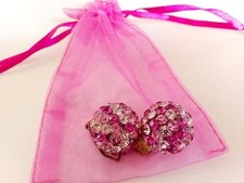 ORECCHINI A SFERA VINTAGE CRISTALLI BIANCHI ROSA ROSSI ANNI '60 CHIUSURA A CLIP