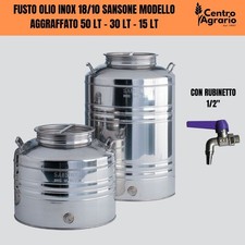 Fusto bidone contenitore Sansone per alimenti olio vuoto in acciaio inox 50 lt