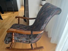 SEDIA A DONDOLO POLTRONA RELAX OSCILLANTE IN LEGNO MASSELLO e TESSUTO