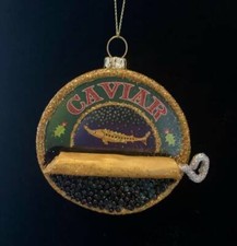 ORNAMENTO NATALIZIO CAVIALE VETRO SOFFIATO ~ BELUGA ~ UOVA DI STORIONE ~ PRELIBATEZZA ~ UOVA DI PESCE ~ NUOVO CON ETICHETTE