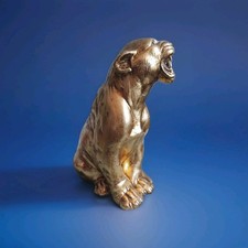Statua Felina Ruggente in Resina Dorata 30 Cm