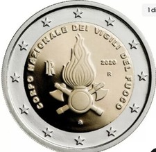 1 Moneta 2 EURO FDC VIGILI DEL FUOCO da rotolino Con Capsula Protettiva