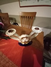 Candelabri Antichi in Porcellana bianca con base Blu e bordo dorato. Anni 30.