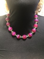 Collana AGATA FUCSIA naturale e chiusura in ARGENTO 925 - girocollo pietra dura