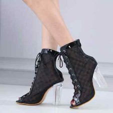 stivali estivi tronchetto donna 11 cm traforato nero alti pelle sintetica 35708