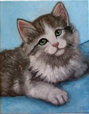 Gattino occhi verdi - Dipinto