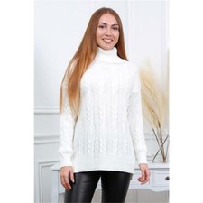 Maglione Oversize Con Collo Alto A Treccia Bianco 34/36/38 #P1754