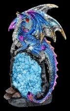 Figura di Drago H 14,5 Cm- Bunter Guardiano Su Blu Crystal - Fantasy Gotico Deco
