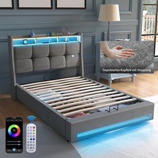 Letto imbottito 90x200 cm letto matrimoniale contenitore struttura letto con rete a doghe USB/LED