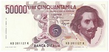 50000 LIRE GIAN LORENZO BERNINI I TIPO LETTERA D 25/01/1990 FDS-/FDS