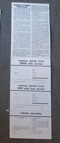 Scheda garanzia yamaha xs650 - garanzia,