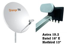 Impianto satellitare digitale Tripple LNB Quad 80 cm acciaio antenna 4 partecipanti 19.2-16-13