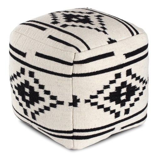 Cube geometric woven pouf - woven,