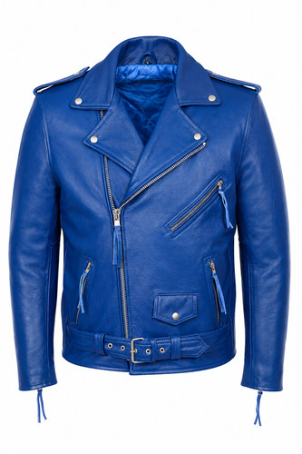Giacca pelle uomo blu biker