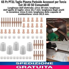65 Pz PT31 Taglio Plasma Parkside Accessori per Torcia Cut 30 40 50 Consumabili