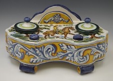 DE LA CAL CERAMICA SPAGNA SET SCRIVANIA DOPPIO CALAMAIO RINASCIMENTO GRANDE VINTAGE