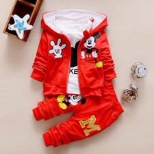 Set vestiti 3 pezzi cappotto + t shirt + pantaloni bambino bambino ragazzo ragazza topolino