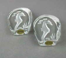 Coppia di Soprammobili in Cristallo Impresso CAVALLUCCIO MARINO Lead Crystal 