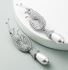 Orecchini a perno grandi argento gamberi gamberi gamberi cristallo impreziosito