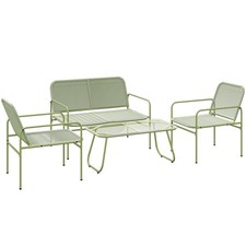 Outsunny Salotto da Esterno in Rattan PE con Divano, 2 Poltrone e Tavolino Verde