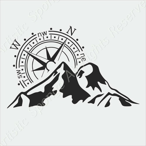 Bussola montagna stencil - montagna,