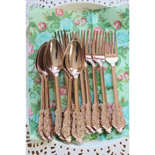 Set posate plastica oro - , rosa
