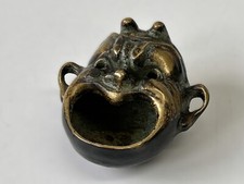 ANTICO POSACENERE MASCHERA GRATTESCA DEMONE DEL DIAVOLO MASCHERA IN OTTONE