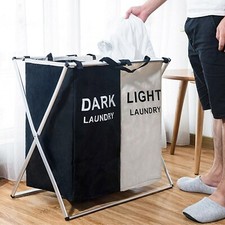 Cesto Portabiancheria 2 Scomparti Panni Sporchi Salvaspazio Richiudibile cir