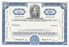 Laboratory for Electronics, Inc. Stock Certificate.