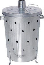 Bidone per Combustione Da Giardino, 75 L, in Metallo Zincato Con Coperchio, Colo