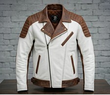 Giacca Moto Uomo Pelle Bianca