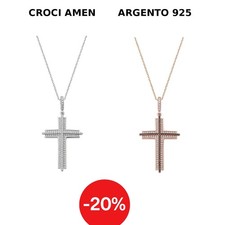COLLANA CROCE DONNA ARGENTO 925 ZIRCONI AMEN CLCRZBB CLCRZRBBR